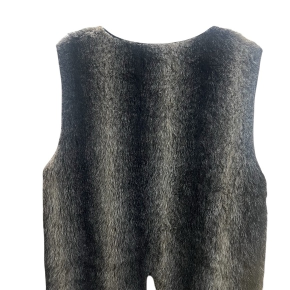 Vintage Black Gray Brown Faux Fur Vest One Size Plus Size Tall Chunky Open Vest - Picture 5 of 10